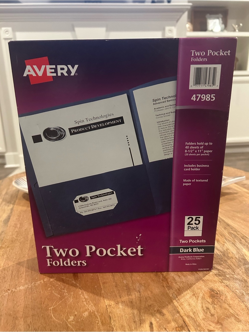Avery Two Pocket Folders With Business Card Holder- Dark Blue- Box of 25